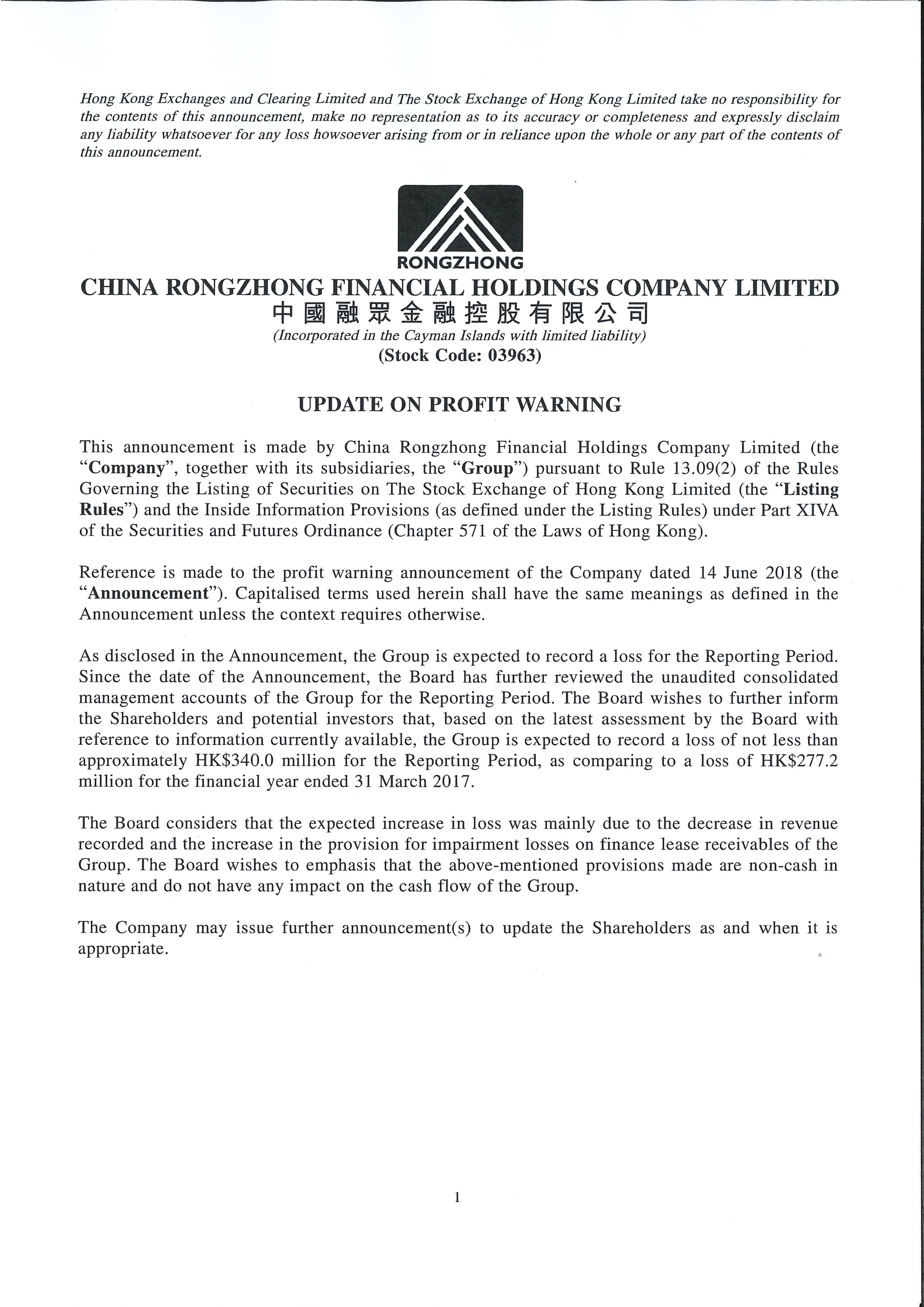 Announcements and Notices - [Profit Warning]