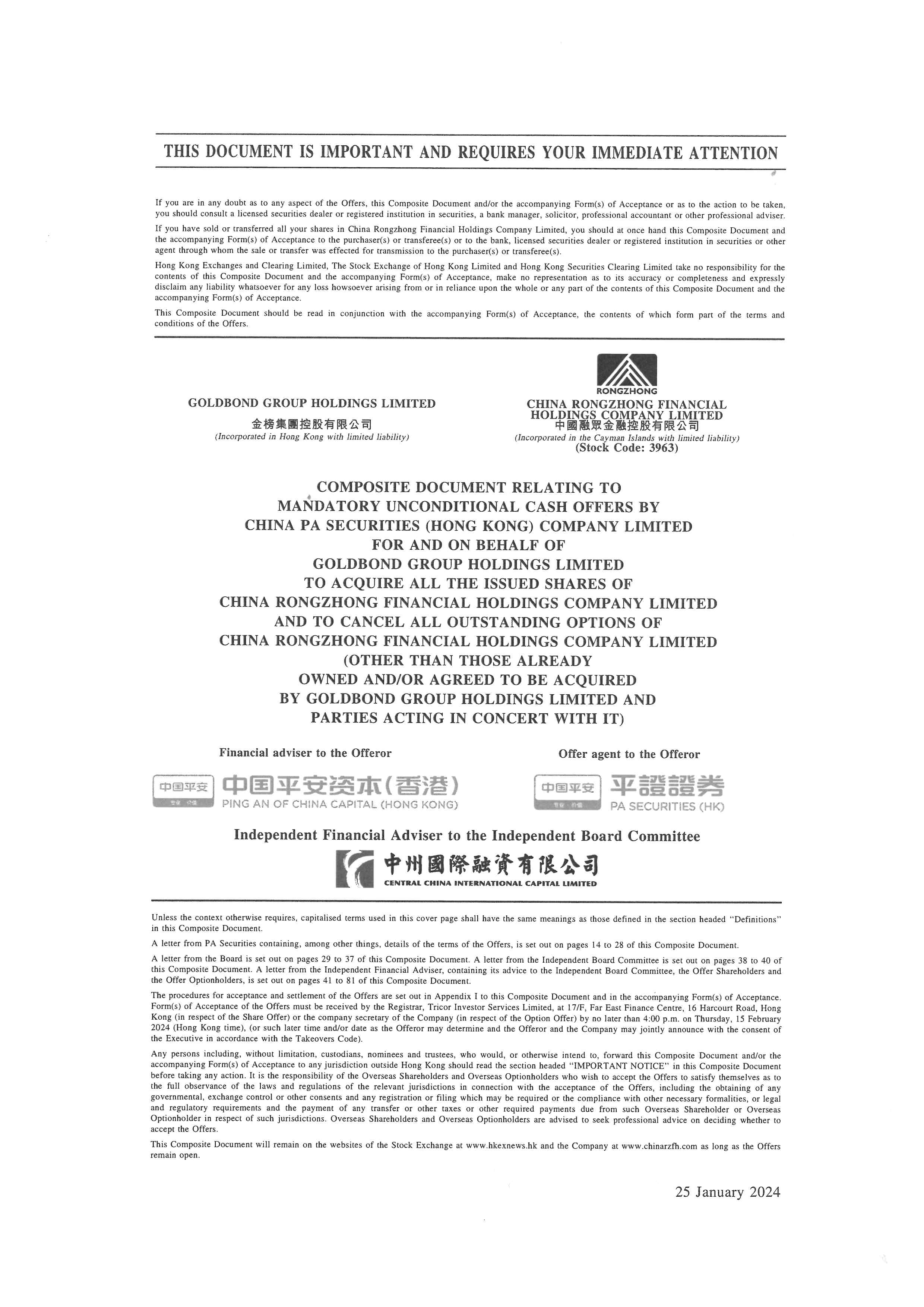 Circulars - [Document issued by Offeree Company under the Takeovers Code / Document issued by Offeror Company under the...