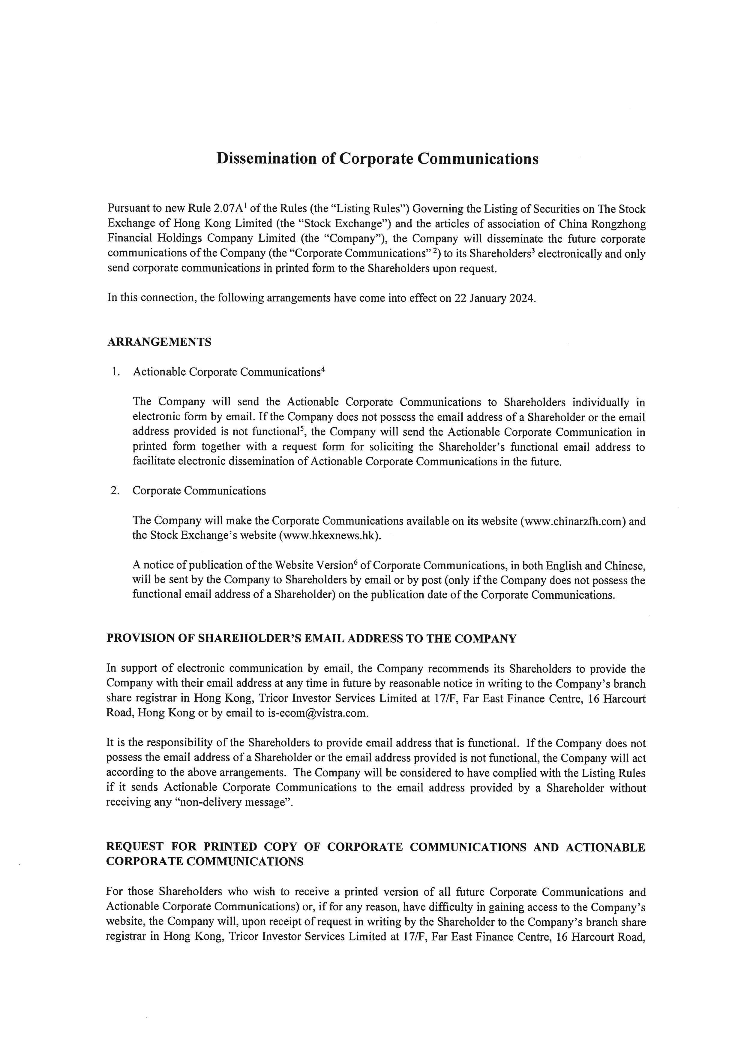 Dissemination of Corporate Communications (updated version)