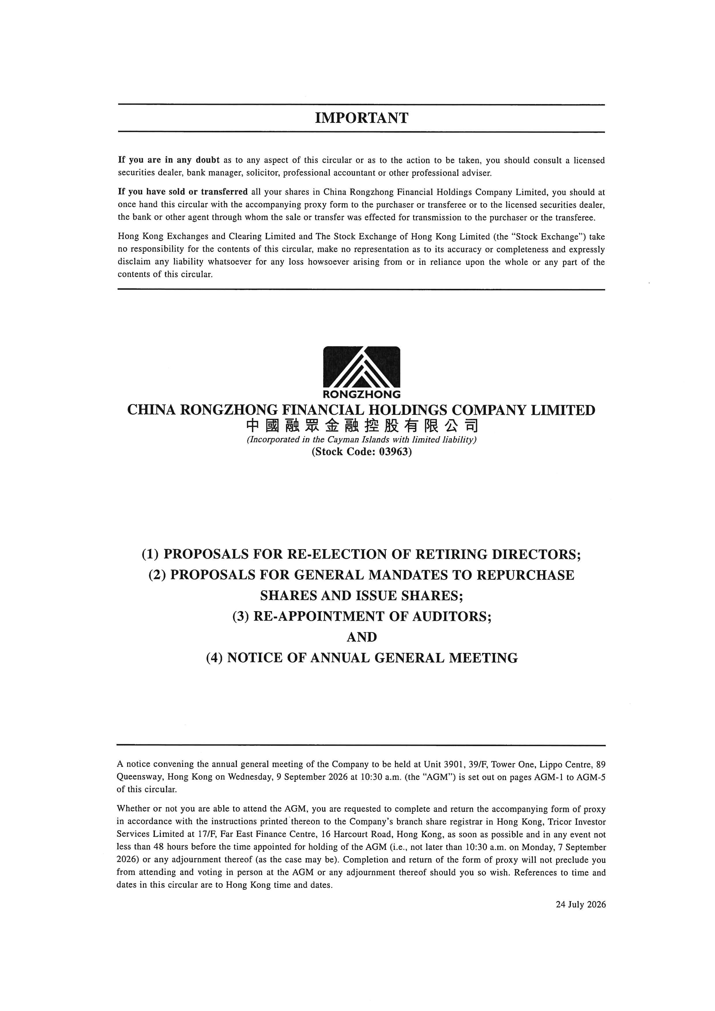 Circulars - [General Mandate / Re-election or Appointment of Director subject to Shareholders' Approval / Explanatory...