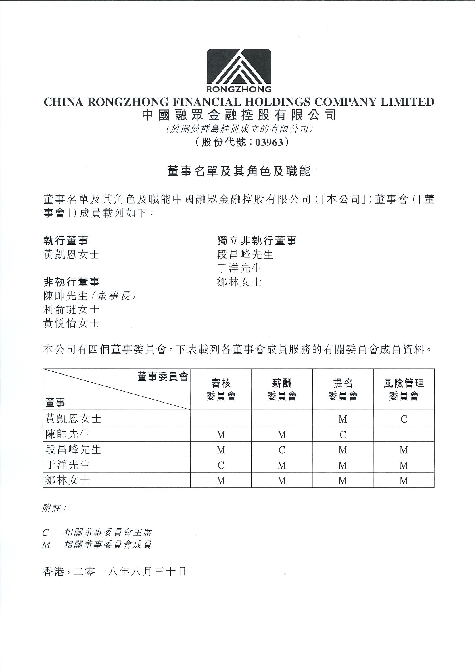 公告及通告 - [董事名單和他們的地位和作用]