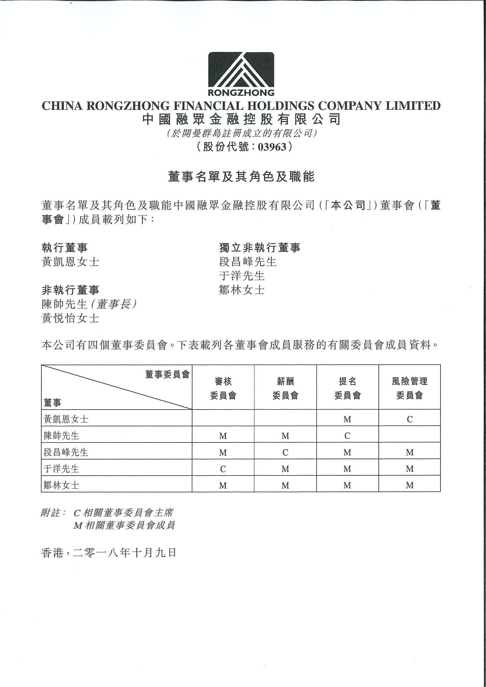 公告及通告 - [董事名單和他們的地位和作用]